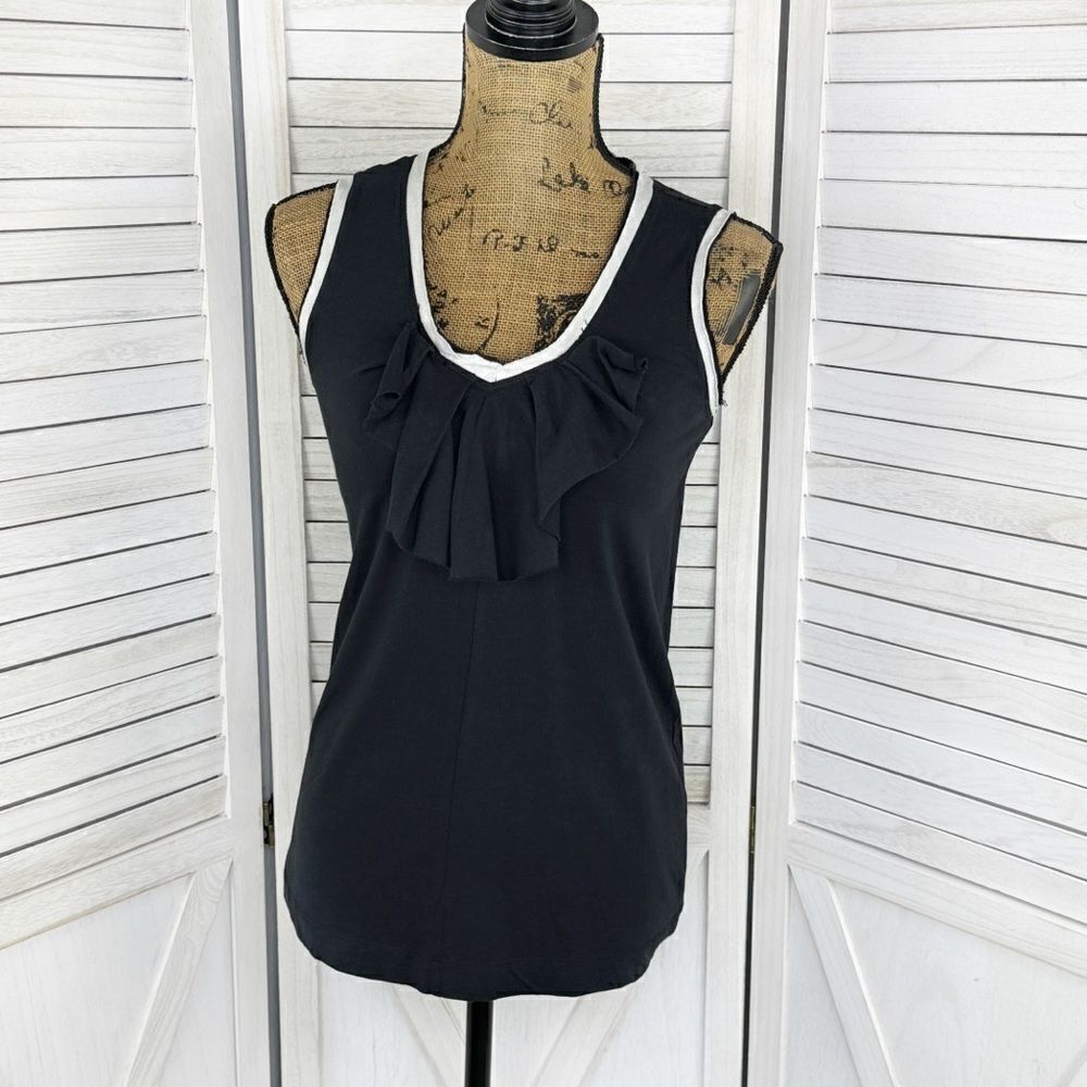 Grace‎ Liola Ruffle Bib Tank Top Shirt Black White Small